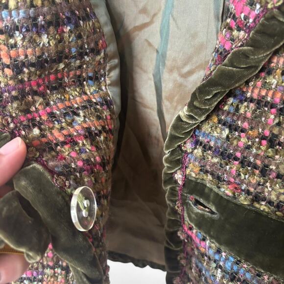 Cynthia Steffe Tweed Velvet Trim Cropped Jacket Made in USA L - Picture 7 of 8